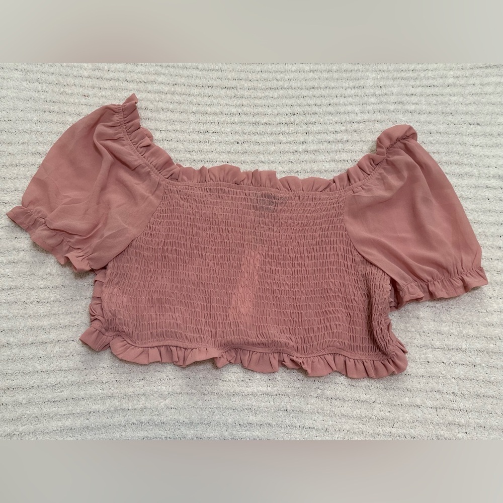 Papermoon Ruched Off-Shoulder Pink Crop Top - Picture 4 of 9